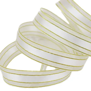 

5/8'' (15mm) White Gold Edge Satin Ribbon high quality gift packaging wedding ribbons