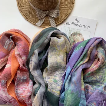 

Colorful Oil Painting Scarf Spring Summer Long Scarf Print Scarf Women Tassel Scarf Shawl 80*200 cm