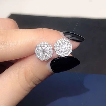 

EDI Luxury Diamond Stud Earrings Real 18k White Gold Natural 0.7cttw Pave Setting Diamond Halo Wedding Earrings For Women
