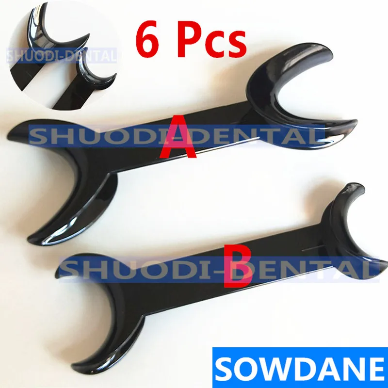 

6 Pieces Dental Orthodontic Lip Retractor Cheeck Retractor Double Heads Ends Mouth Opener Black Medical Plastic Materials