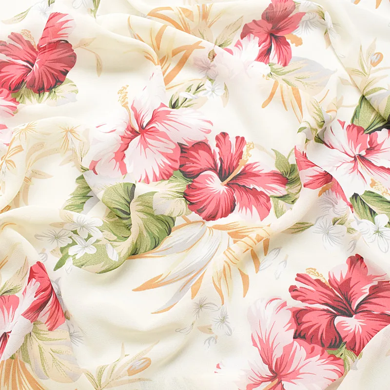 

2019 new high-stick chiffon fabric spring/summer printed fabric with soft azalea on white background