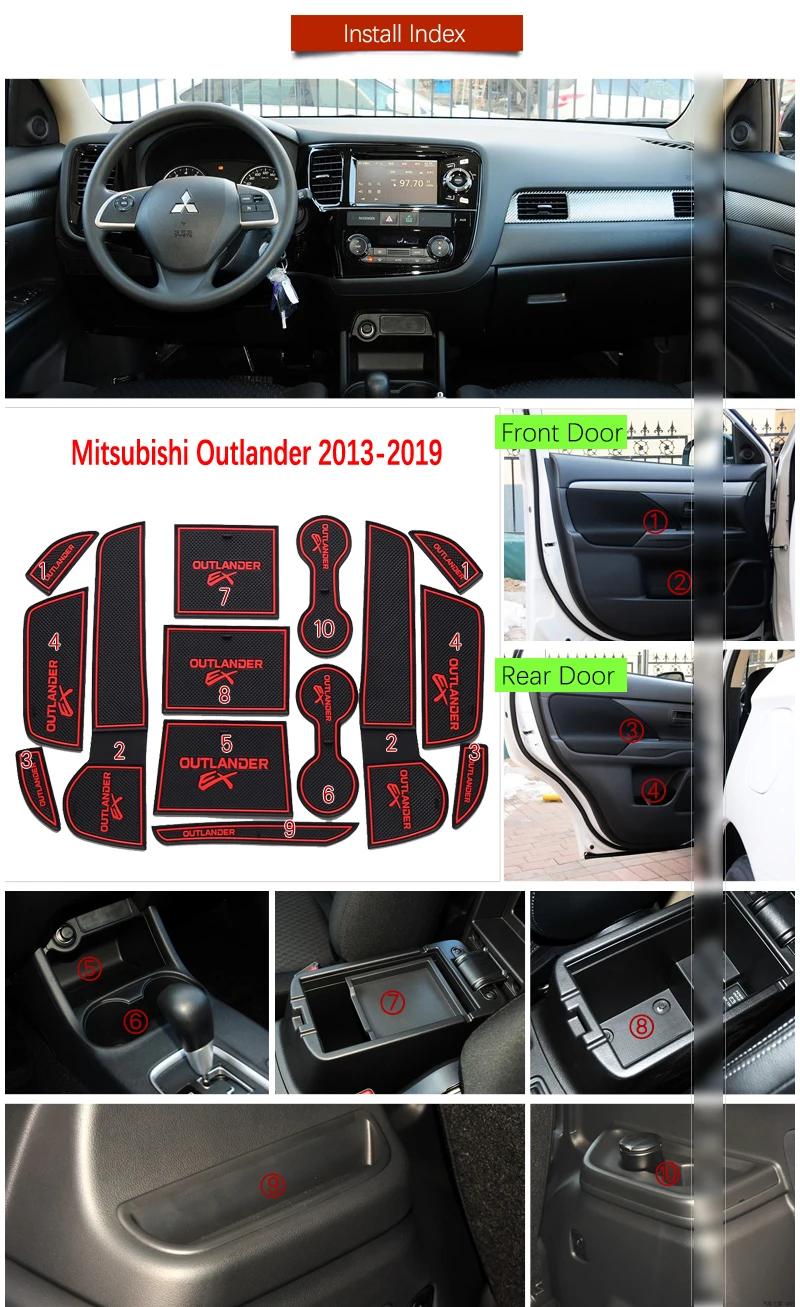 Противоскользящими резиновыми затворный слот коврик для Mitsubishi Outlander 2013 3rd Gen Мобильные аксессуары наклейки для автомобиля