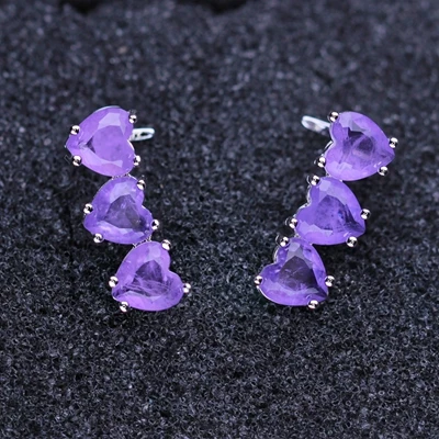 Серьги-гвоздики в форме сердца, синие, розовые, фиолетовые вечерние серьги с камнем, подарок для женщин EFX003404 - Окраска металла: violet-white plated