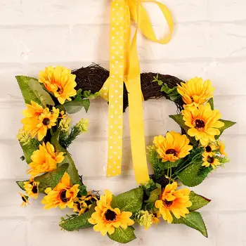 

Spring Decoration Innovative LED Ribbon Sunflower Wreath Door Hanging Holiday Home Shopping Mall Window Pendant