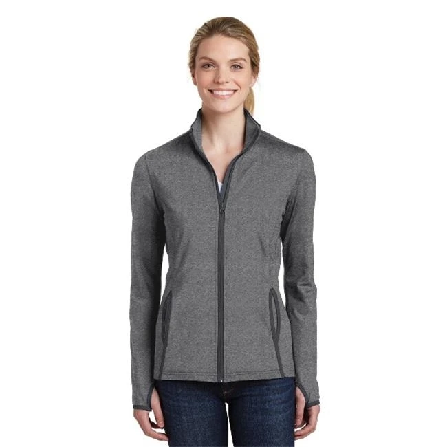 Sport-Tek LST853 Ladies Sport Wick Stretch Contrast Full Zip Jacket Charcoal Grey Heather & Charcoal Grey - Extra Small