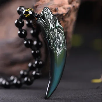 

HFANCYW New Natural New Rainbow Eye Obsidian Wolf Tooth Pendant for Fashion Men's Jewelry Golden Obsidian Wolf Tooth Necklace