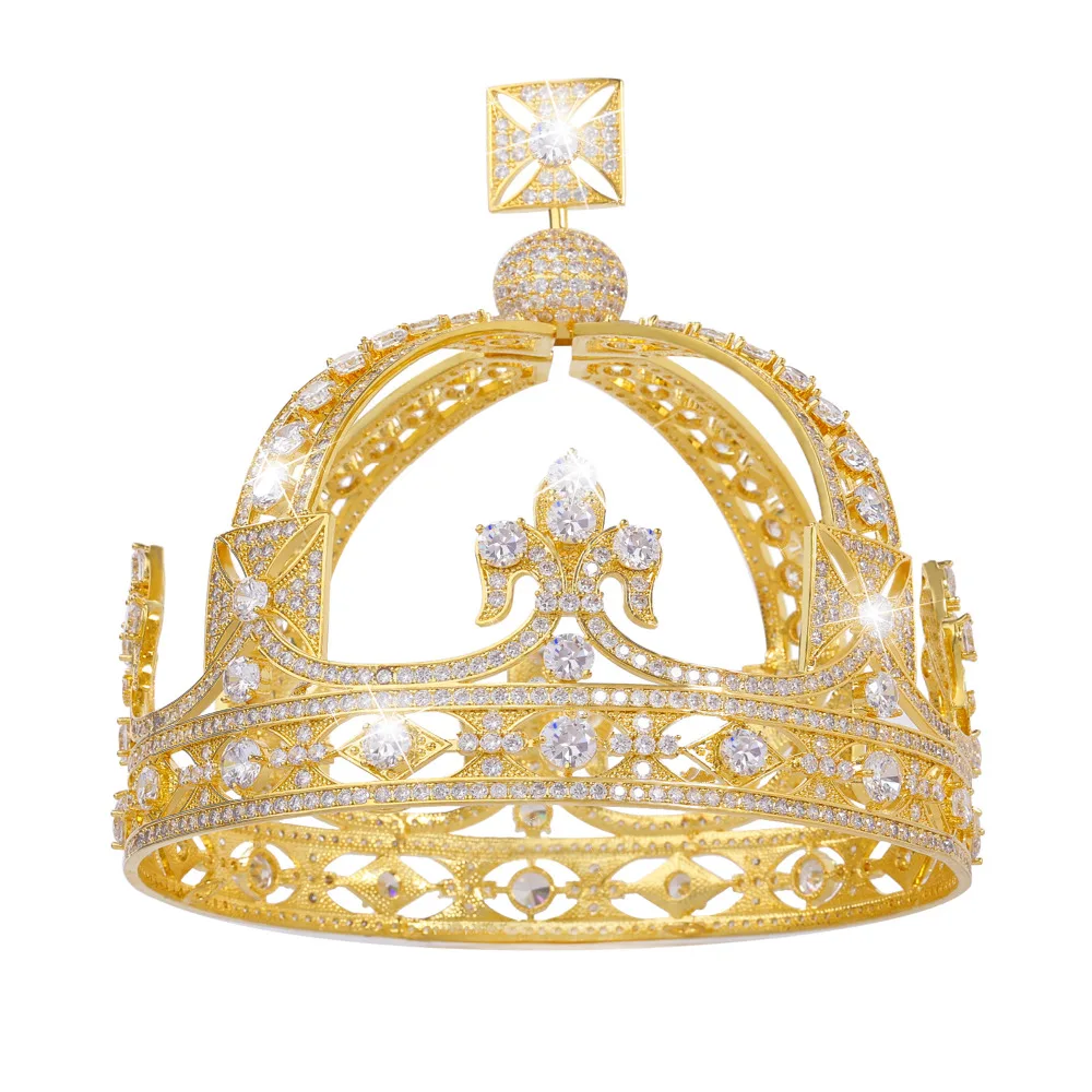 

5.2 Inch Height Royal King /Queen Vintage Crown Pure Color AAA Cubic Zirconia Tiara Wedding Party Quinceanera Crowns