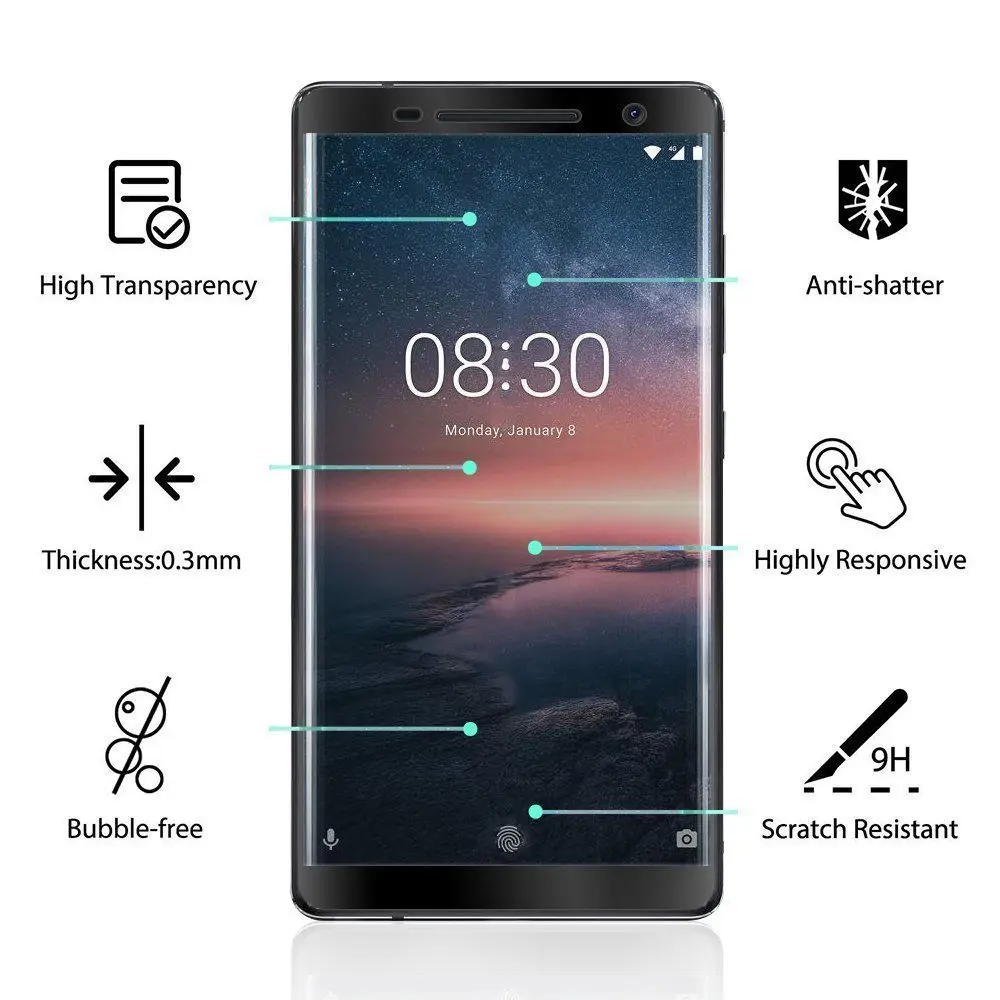 3D изогнутый 9H Полный экран протектор для Nokia 8 Sirocco взрывозащищенное Закаленное