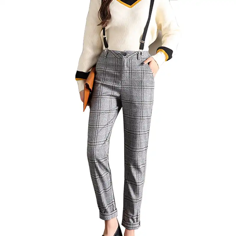 plaid suspender pants womens