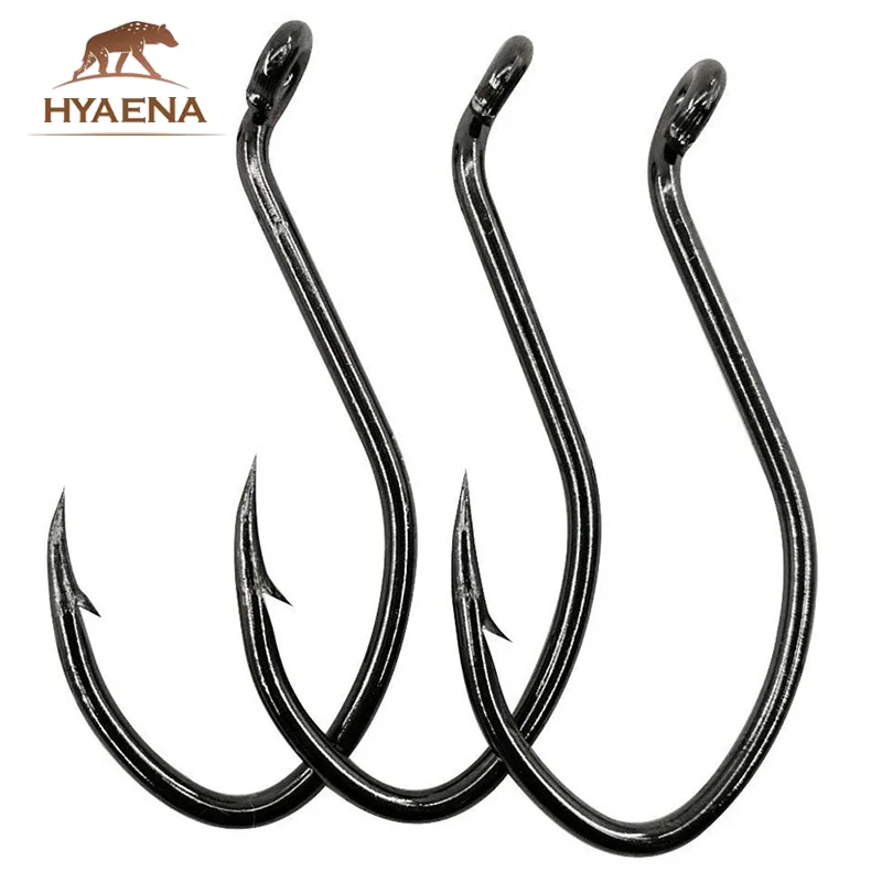 Hyaena 50 قطعة/الوحدة 10 #-8/0 السلور خطاف الداخل الانحناء دائرة خطاف الأسود تعويض واسعة الفجوة قصيرة عرقوب الصيد السنانير