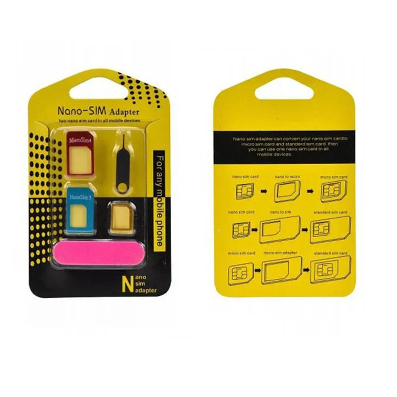 

100pcs 5 in1 SIM Card Adapter For iPhone 5 nano sim adapter set SIM Card Full sim card adapter for phone