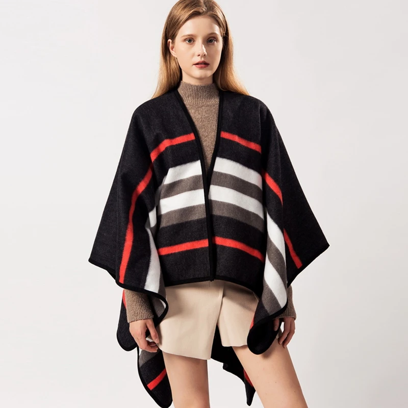 

2019 Winter Scarf Women Large Warm Cashmere Pashmina Solid Striped Shawls and Wraps Thicken Ponchos New Brand Capes Femme Cloak