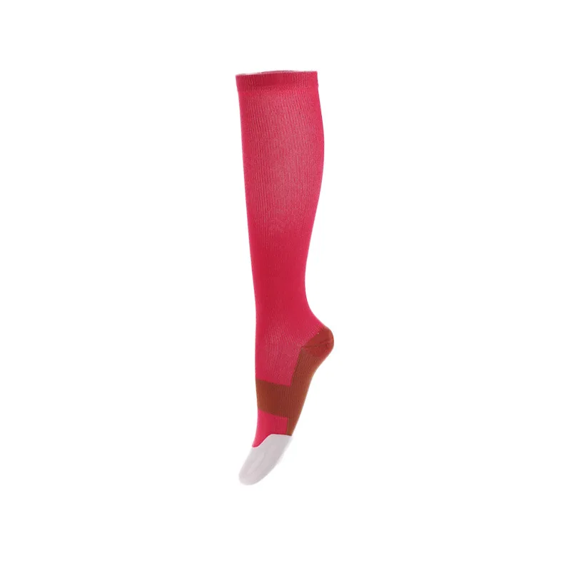 Мужские и женские Спортивные Компрессионные носки, уличные чулки по колено для медсестры, варикозные вены, Анти-усталость, облегчение боли, путешествия, полеты - Цвет: Rose red