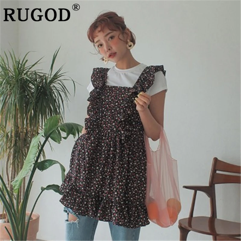 RUGOD модное женское мини платье корейское шикарное летнее с цветочным принтом для