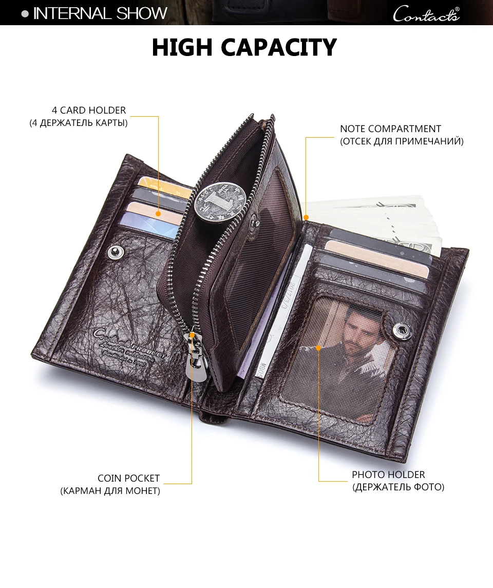 Бренд контакта портмоне мужские кожаные кошельки Подлинная сцепления мужской кошелек для мелочи карман для монет Walet кредитной держатель