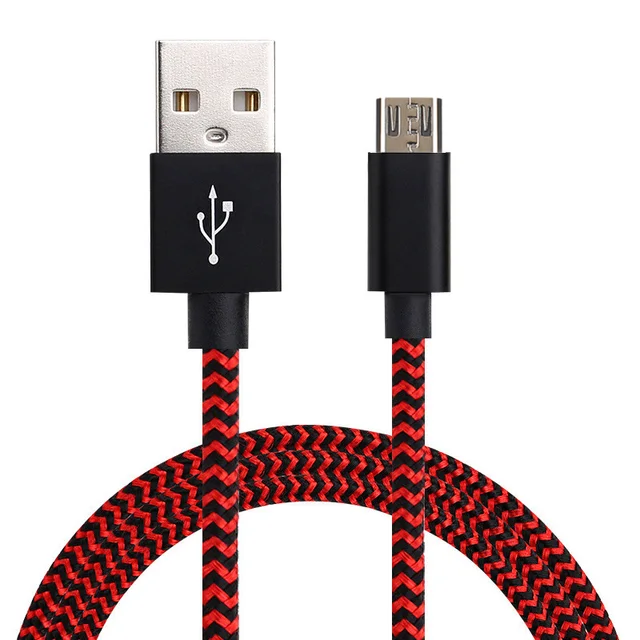 1m 2m Micro USB Cable Nylon Braided Cord 2.4A Fast Charging Data Sync ...