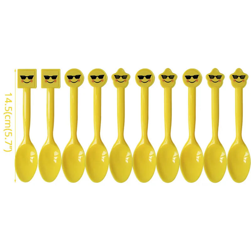 

10pcs Emoji Disposable Tableware Knife fork Spoon Happy Birthday Party Decorations Supplies Easter Baby shower Activity goods