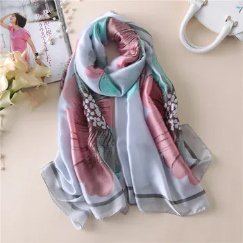 

Women Silk Scarf Large Floral Stylish Foulard Elegant Soft Large Shawl Summer Cool Design 180x90 cm NEW [3211]