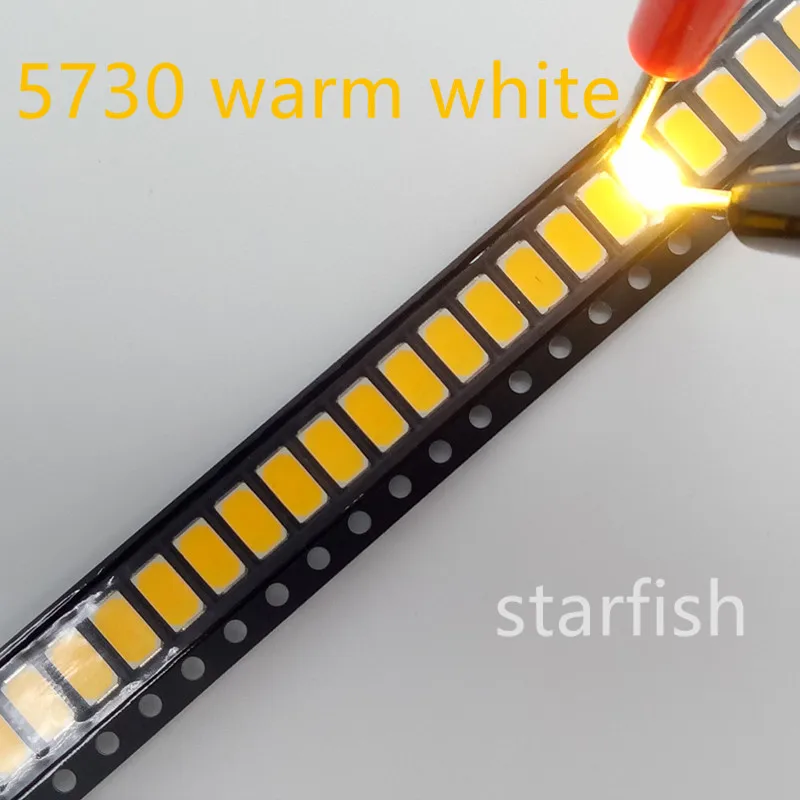 100 шт. 5730 SMD СВЕТОДИОДНЫЙ теплый белый 50-55LM лампа 0 5 Вт светильник шт/набор 5630/5730-WW