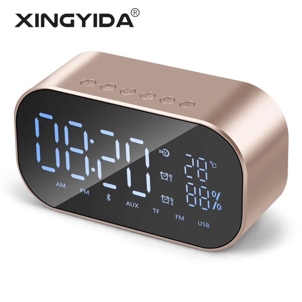 

XINGYIDA Mini Bluetooth Speaker Wireless Stereo Aluminum Parlante Portable LCD FM Radio Alarm clock TF Line in Outdoor Speakers