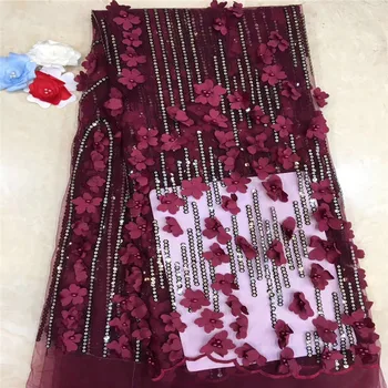 

Nigerian Sequins Lace Fabric 2019 High Quality African 3D Net Lace Fabric Wedding French Tulle Lace Material For Dress