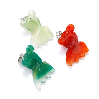 

3A Agate Goldfish baby Pendant Necklace Lucky carving Jewelry Red Green Fish Jewelry Teen Wolf Animal Healing crystal Reiki Yoga