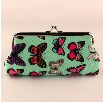 

XIYUAN BRAND Fashion Butterfly printing canvas student pink wallet for mobile phone orcash green long coin purse for girl gifts