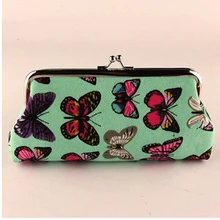 XIYUAN marca de moda mariposa Impresión de lona estudiante Rosa billetera para teléfono móvil orcash verde largo de monedas monedero para regalos de chica