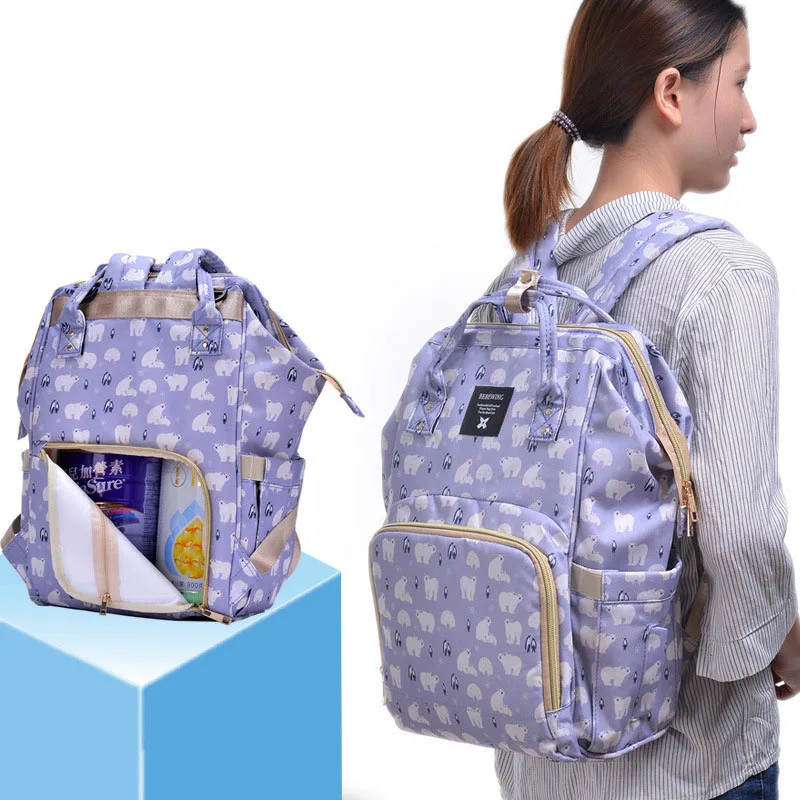 Baby Diaper Bag Maternity Nappy Bag Mummy Travel Backpack Nursing Bag For Baby Stroller Large Capacity Print Wetbag 42X27X21CM (2)