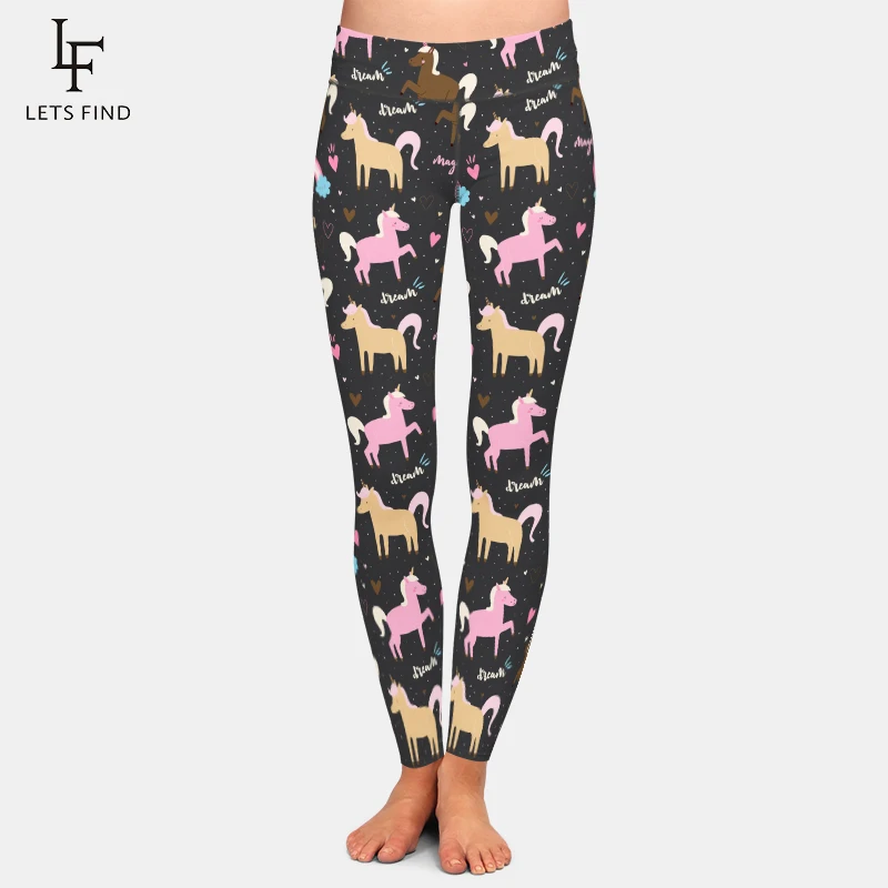 

LETSFIND Plus Size Fitness Women Leggings 3D Cute Unicorn Printed Leggings High Waist Slim Workout Leggings Ankel Length Pants