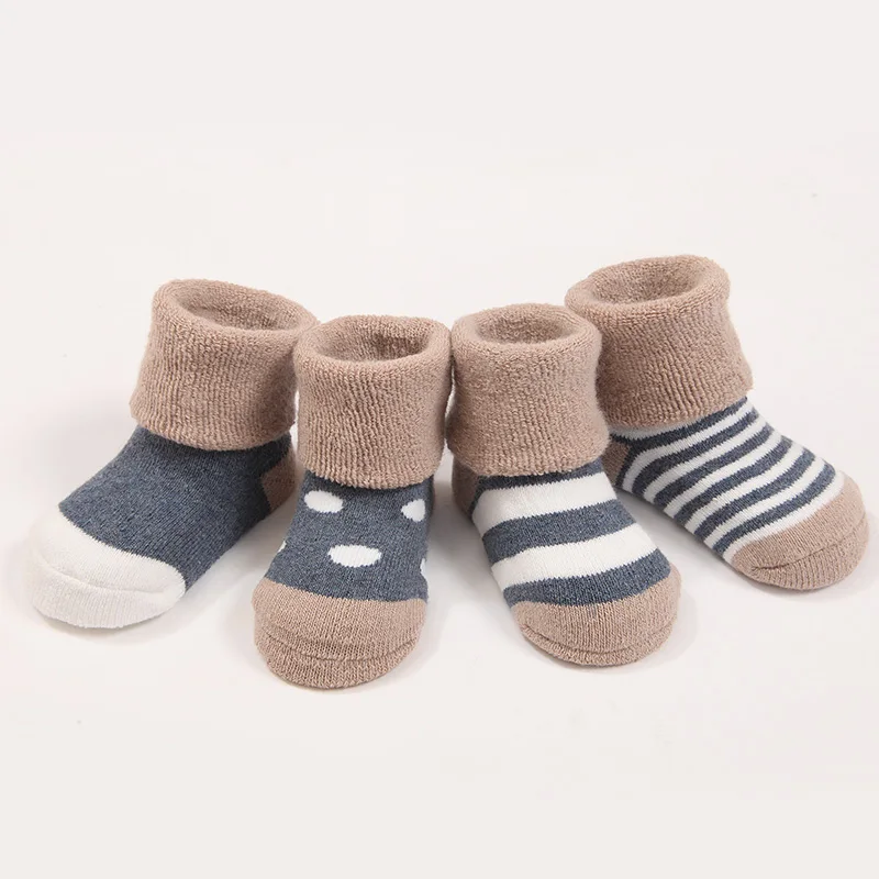 4 пары носков; комплект; высокое качество; зимние носки-тапочки для новорожденных; для маленьких мальчиков и девочек; Мягкие плотные теплые махровые хлопковые носки - Цвет: Blue