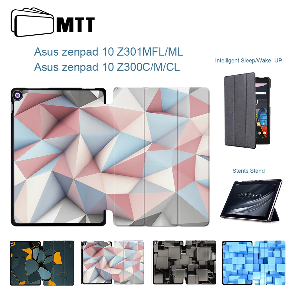 

MTT 3D Geometry Case Cover For ASUS Zenpad 10 Z301MLF Z301ML PU Leather Fold Tablet Case For ASUS Zenpad 10.1" Z300C Z300M