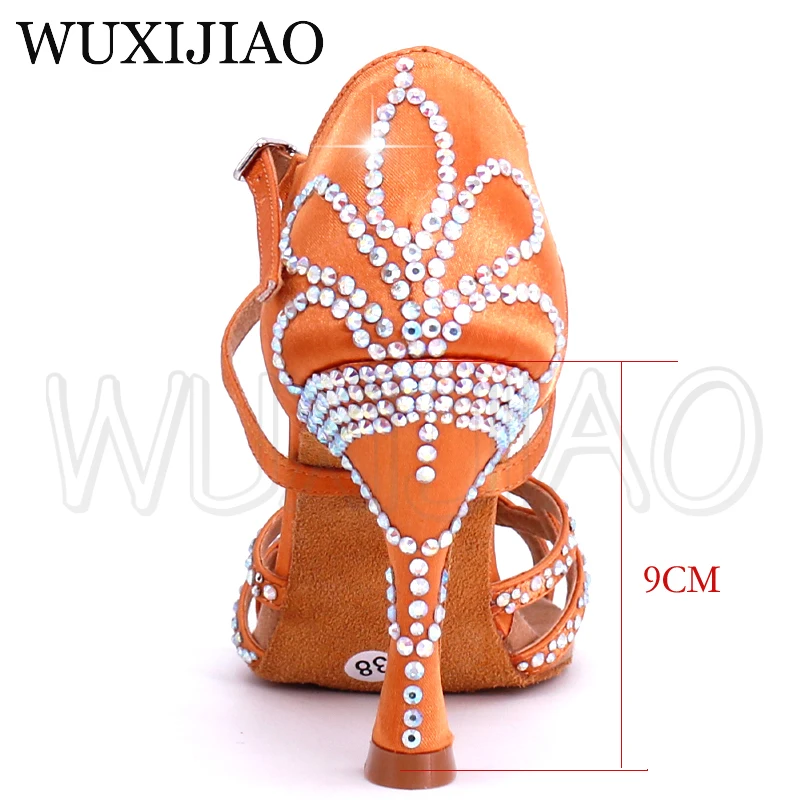 Женские туфли для латиноамериканских танцев WUXIJIAO с коричневыми атласными