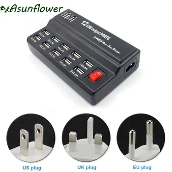 

Asunflower Multi USB Charger 12 Ports Portable Travel Wall Power Adapter Fast Charging for Huawei Honor 9X 10X 30 EU US UK Plug
