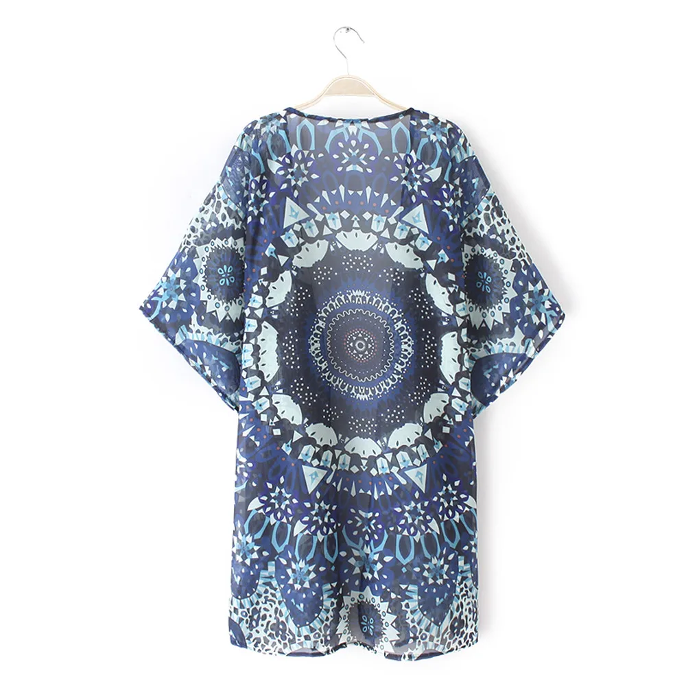 Women Mandala Floral Beach Kimono Blouse Chiffon Cardigan Shawl Cover up Tops AU