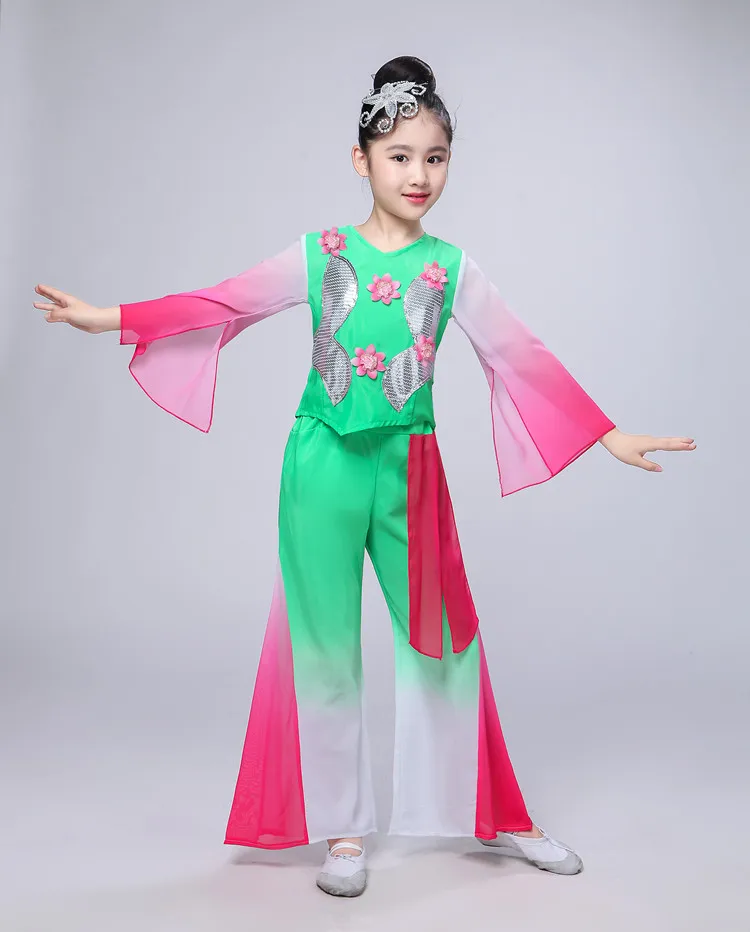 Детское танцевальное платье Yangko, платье для танцев с национальным веером для девочек, китайский костюм жасмин, китайская одежда для девочек