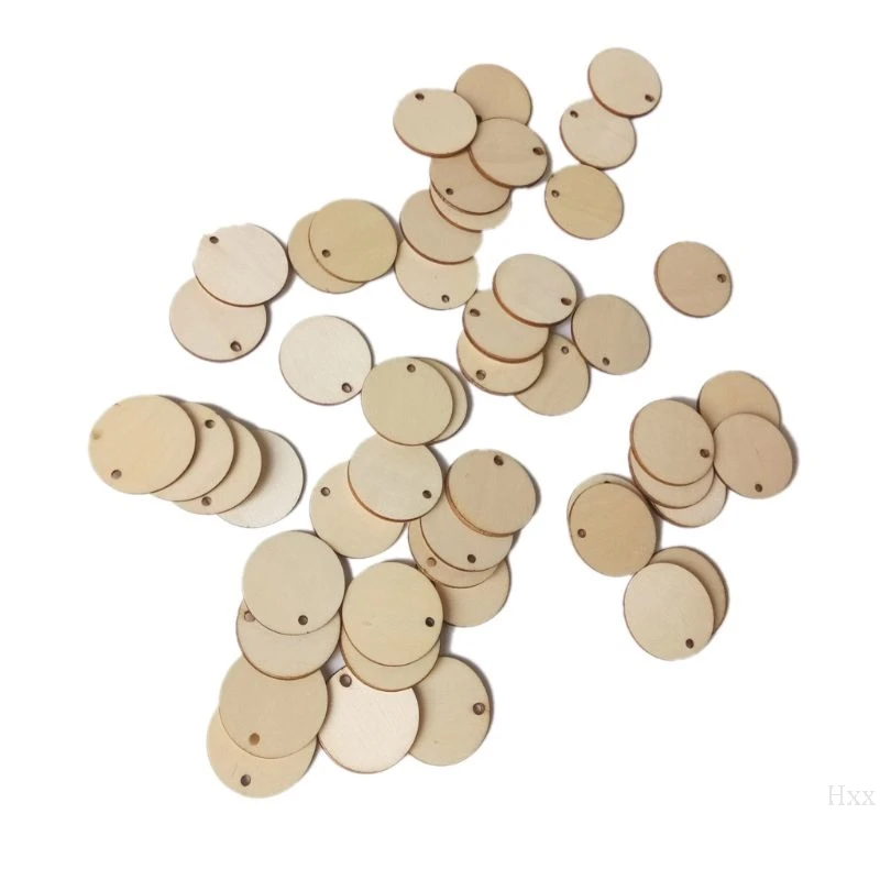 

50pcs Unfinished Round Wooden Discs Ornament Embellishments For Scrapbooking DIY Craft One Hole Handmade Home Decor 40mm