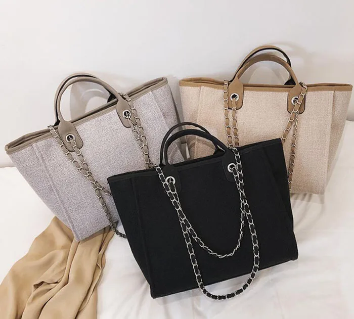 Женская Большая вместительная Повседневная парусиновая сумка, многофункциональная ручная сумка с цепочкой, модная сумка на плечо для отдыха, прогулочная сумка для покупок