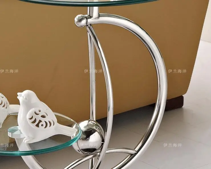 Free shipping Toughened glass double side table sofa. Small round a few shelf individuality