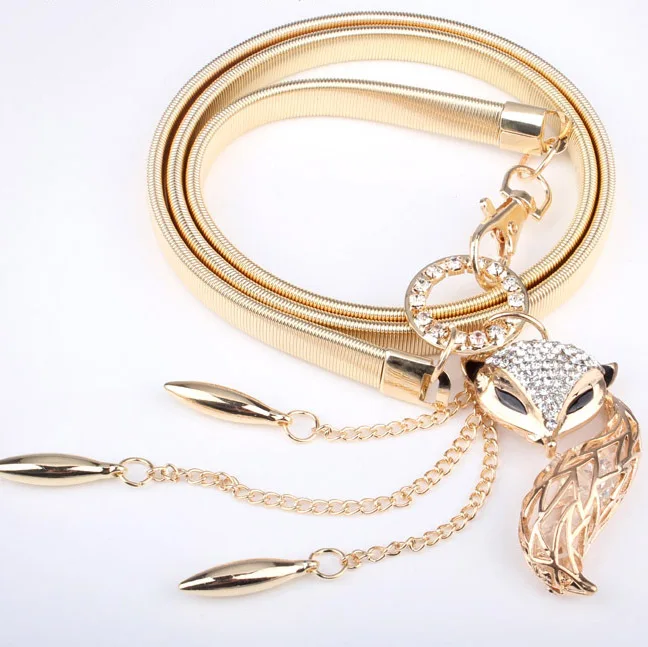 Fox pasu dámské elastické řetězový pás módní všestranný elegantní mladá dívka drahokamu šperky zlatý pás žena doprava zdarma