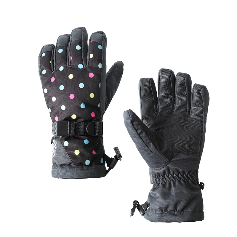 

Womens black with dot ski gloves touch screen design female full finger skiing snowboarding riding gloves winter sports gloves