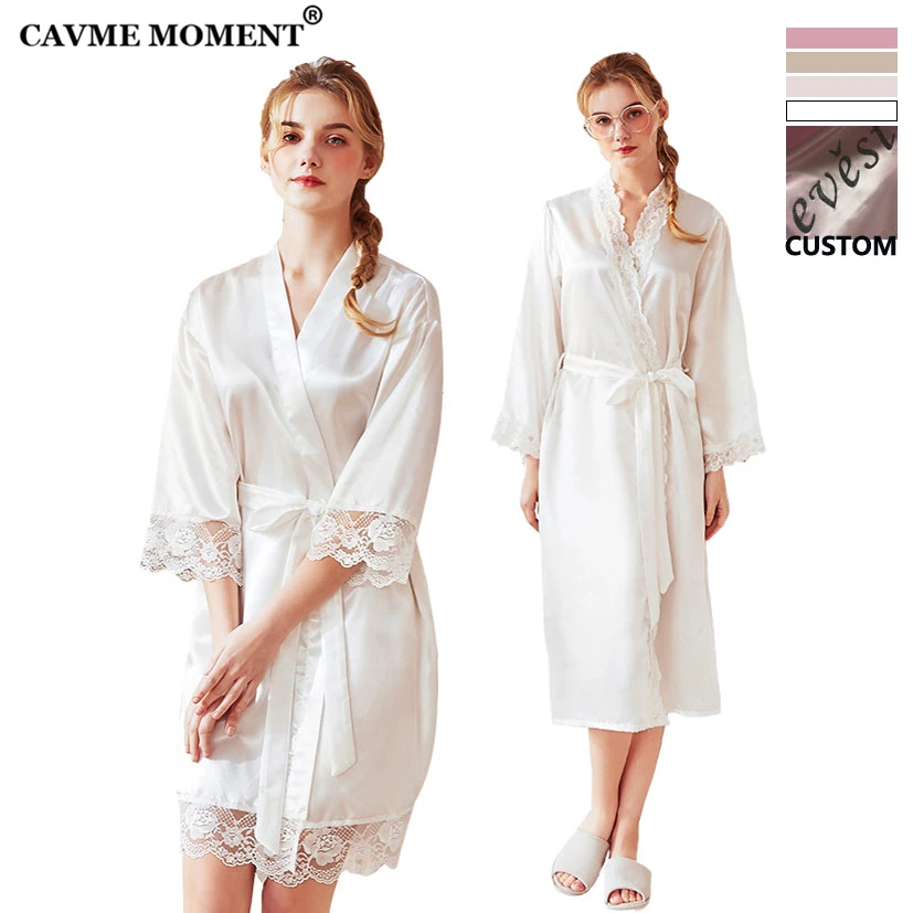 

CAVME 2019 Wedding Custom Robe Lace Satin Robes for Women Summer PLUS SIZE Kimono Robe 2 Length