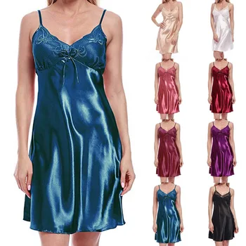 

2019 high quality Womens Sexy Satin Sling Sleepwear Lingerie Lace Bandage Nightwear Underwear Comfortable Gift