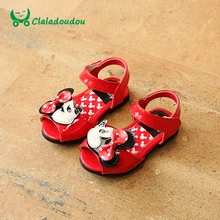 Claladoudou 11.5-13.5 CM Enfants Sandales PU Bande Dessinée En Cuir Bébé Filles Minnie Souris Sandales Blanc Infantile Partie Souple Première marcheurs
