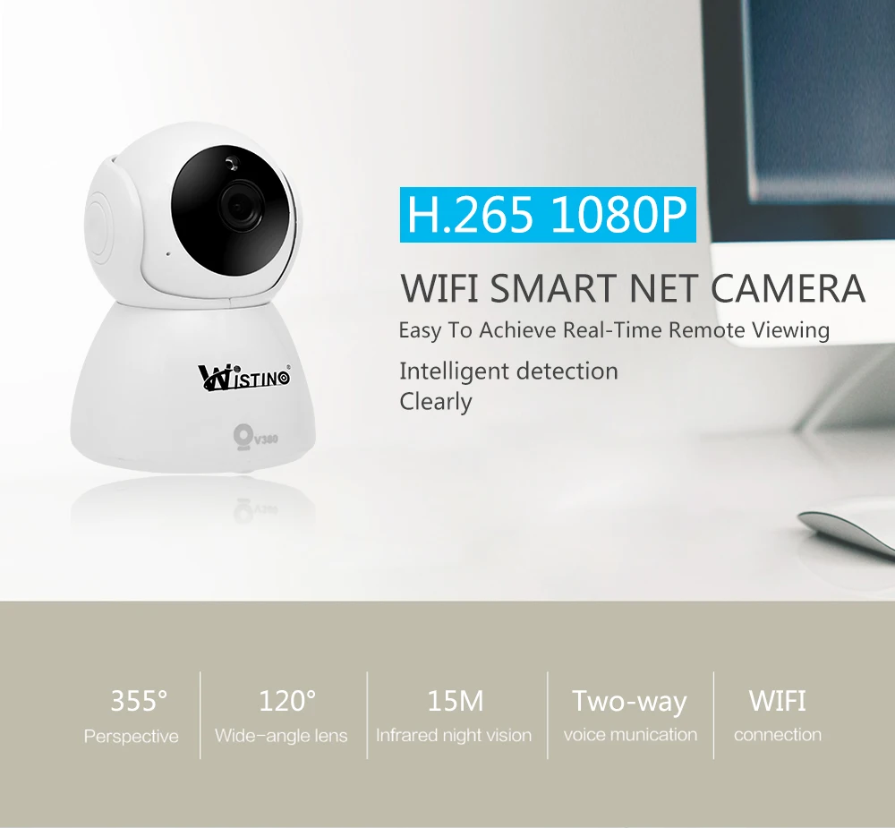 Wistino CCTV WiFi IP Camera HD 1080P Mini Wireless Video Baby Monitor P2P Indoor Security Smart Home IR Night Vision H2.265 V380 (1)
