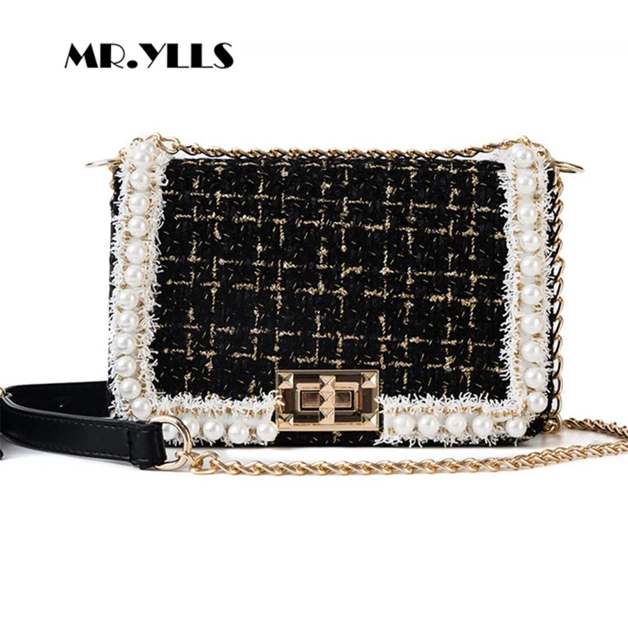 

Fashion Pearls Bag For Women Messenger Bag 2018 Luxury Pearls Women Wool Cross Body Bag Brand Girls Flap Color Bolsa Feminina