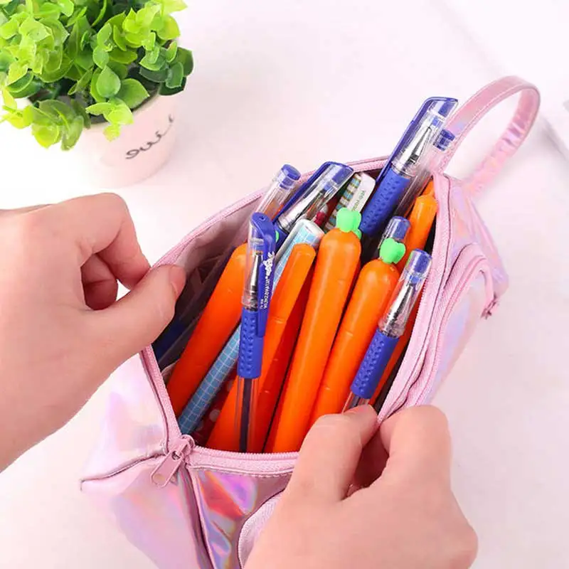 Iridescent Laser School Big Pencil Case for Girls Cute Large Pen Bag pencil box stationery pouch Multifunction school supplies