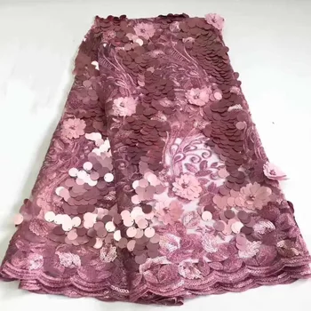 

3d Lace Fabric Teal African French beads Lace Fabric High Quality sequins Embroidery Wedding Nigerian Lace Fabric For 5yards