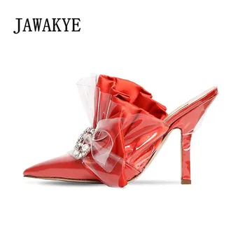 

Sexy Runway mules Shoes Woman Clear High heel Shoes Transparent Big Ruffles Slippers PVC Sandals Women Pumps zapatos de mujer