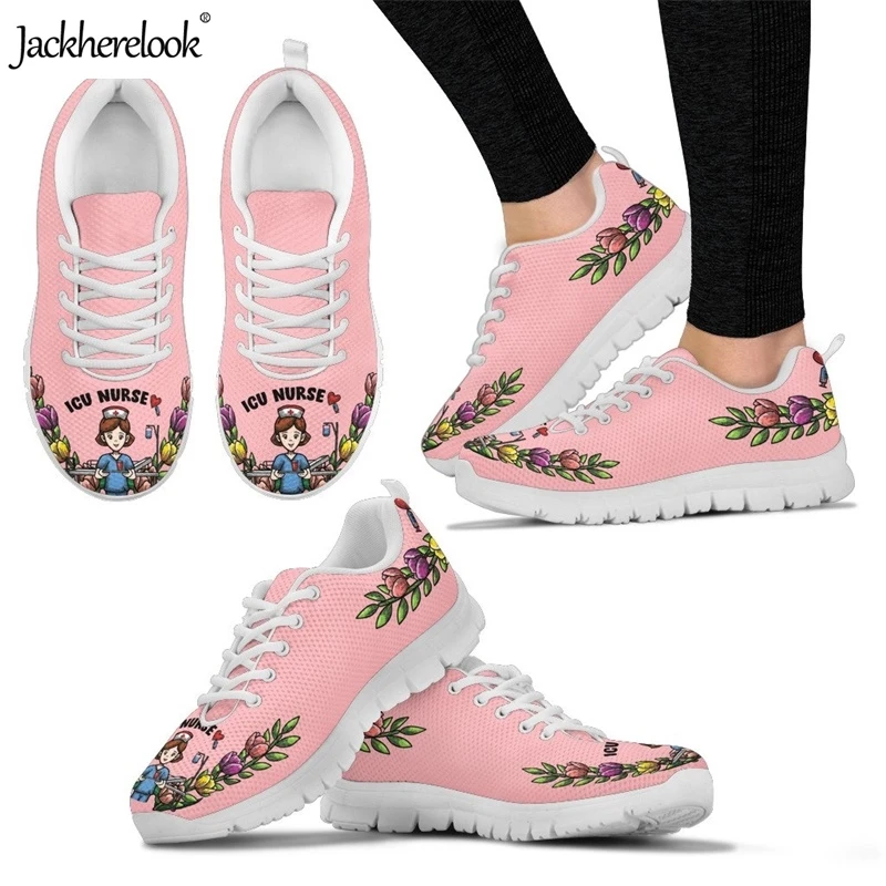 

Jackherelook Woman Sports Shoes Nurse Printed Comfortable Athletic Footwear Lightweight Lace Up Running Sneakers Lady Students